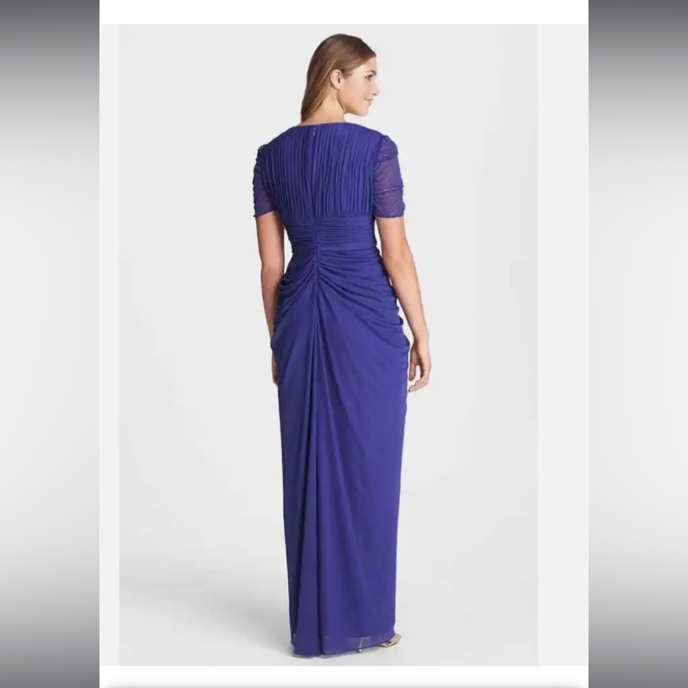 Adrianna Papell Women's Size 2P Petite Draped Ruched Mesh Maxi Dress Indigo Blue - Picture 2 of 13